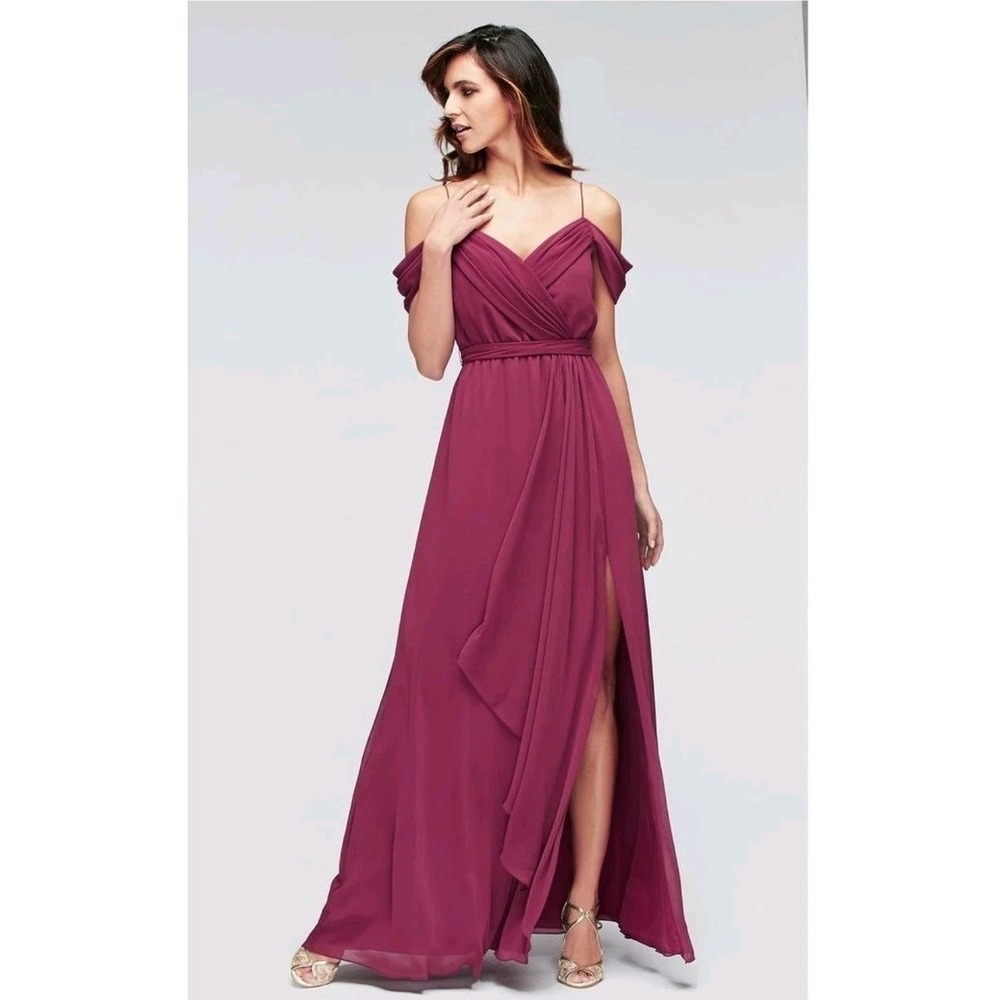 Watters&Watters Women's Elegant -draped, off-the-shoulder Dress Magenta Size 6